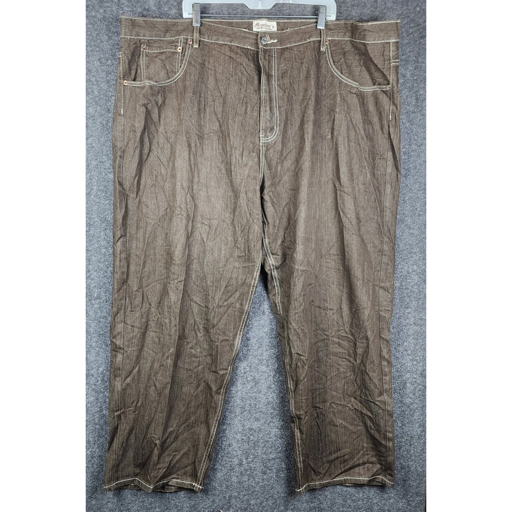 Member's Property Jeans Men 52x33 Brown Contrast Stitch Wide Leg Relaxed Fit